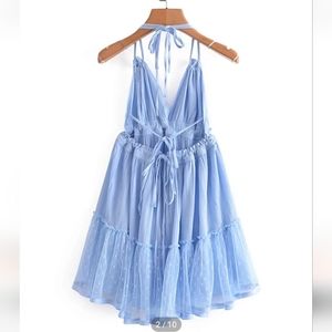 🟣 Ruffled Powder Blue Maternity Dress
